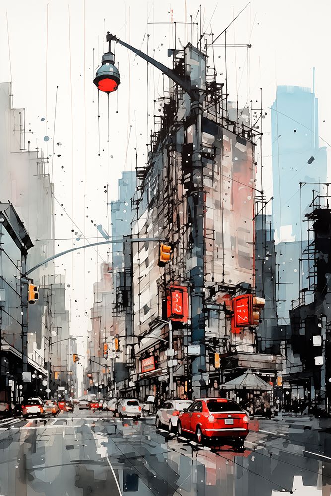 Graphic of downtown city street scene